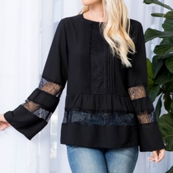 CHIC DOLLZ Black Lace detailed Blouse - Picture 2 of 7
